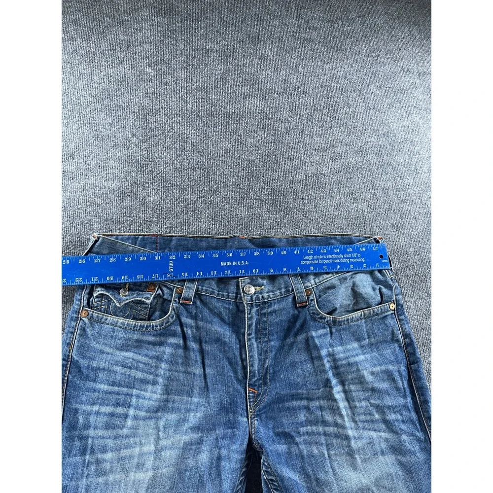 True Religion Mens Straight Leg Blue Denim Jeans Size 42 Medium Wash 100% Cotton